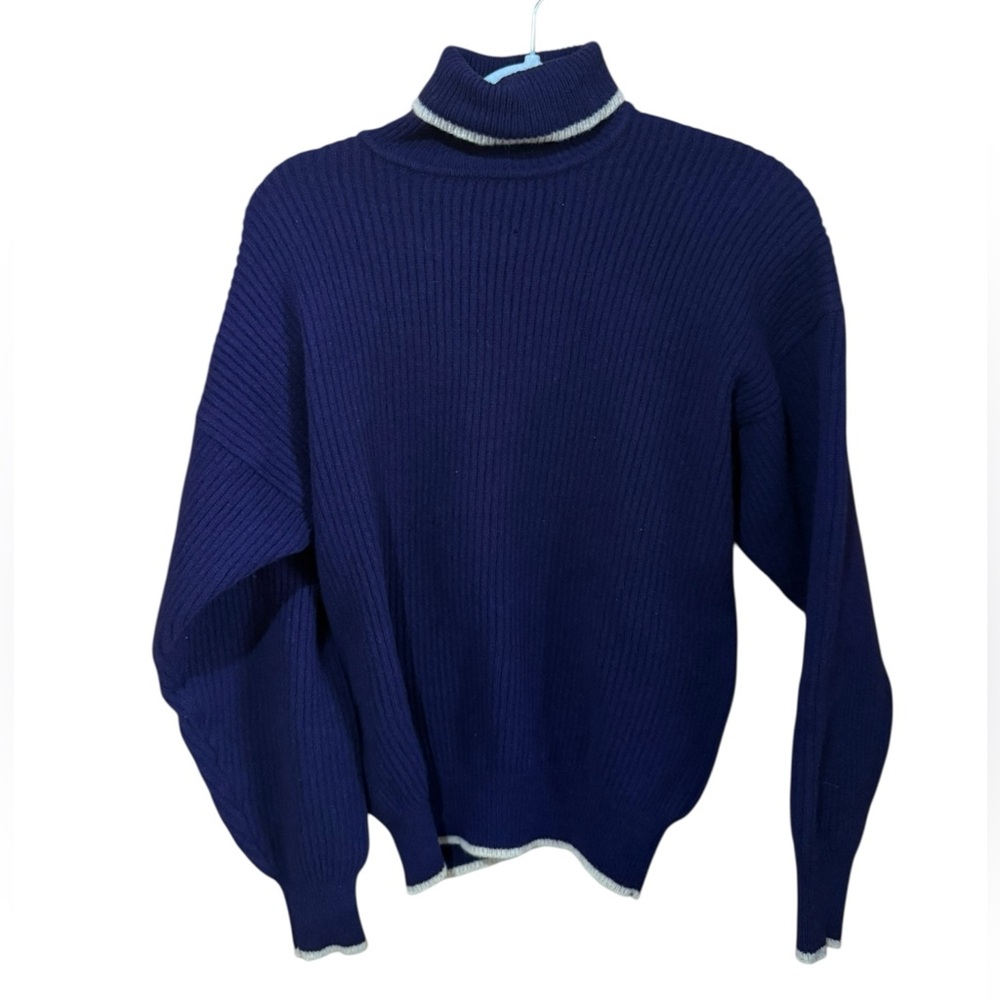 Vintage Gap 100% Lambswool Women's Indigo Purple Turtleneck Sweater Size Large